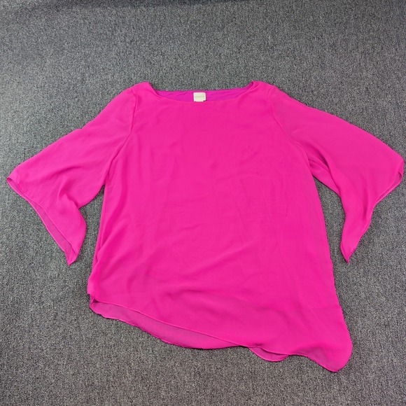 Chico's Modern Asymmetrical Split Bell Sleeve Blouse 2P Pink Barbiecore Flowy — photo 2